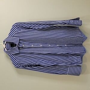 DAVID DONAHUE blue striped button-down dress shirt.  French cuffs. 17 32/33